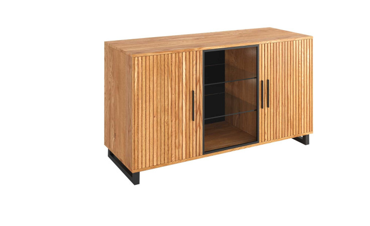 Sideboard Milano, in der Frontausführung Akustikpaneel Eiche Massiv, mit 2 Türen und 3 Fächer