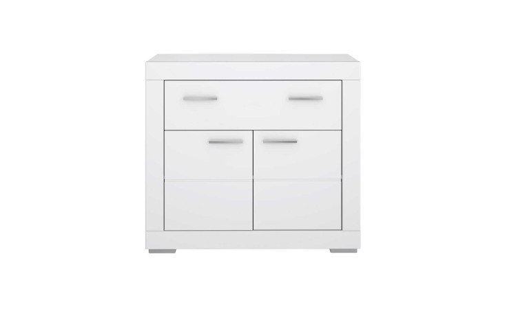 Kommode Sylt in der Farbe weiß mit 2 Türen und einer Schublade, Frontansicht geschlossen