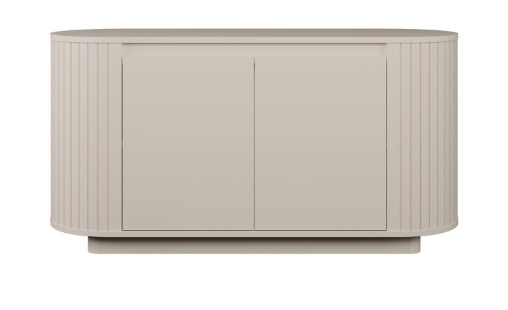 Sideboard Chania in Hellbeige mit zwei glatten Schranktüren und geschwungenen, geriffelten Seitenwänden.