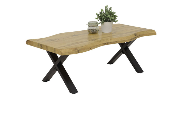 Couchtisch Gundi im Dekor Wildeiche, X-Gestell aus schwarzem Metall