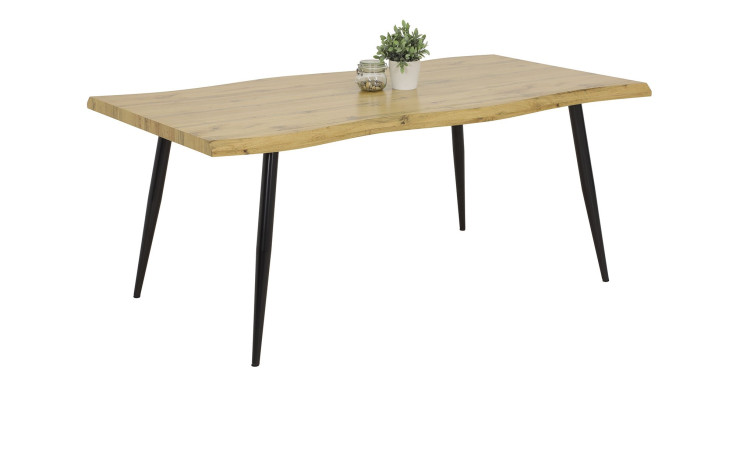 Esstisch Gitte im Dekor Wildeiche mit schwarzen Metall-Füßen