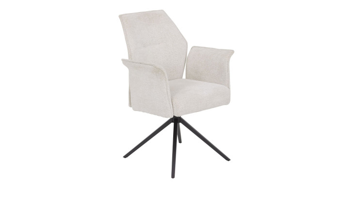 Stuhl Dora I mit Bezug in Weiß aus Webstoff in Teddyoptik, Vierfußgestell konisch aus grauem Metall