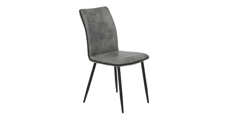 Stuhl Capri Bezug aus Microfaser Grau in Vintage-Optik und Füßen aus schwarzem Rundrohr-Metall