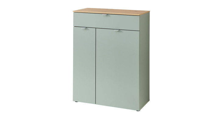 Schuhschrank Bari in Schilfgrün supermatt mit einem Oberboden in Artisan Eiche-Dekor