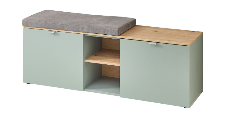 Garderobenbank Bari in Schilfgrün und Artisan Eiche-Dekor inkl. Kissen