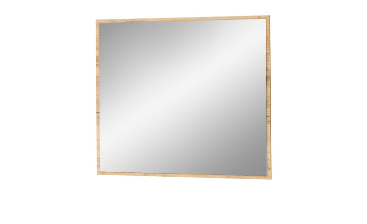 Wandspiegel Spike mit großer Spiegelfläche und einem Rahmen in Eiche Altholz Nachbildung schräg von vorne.