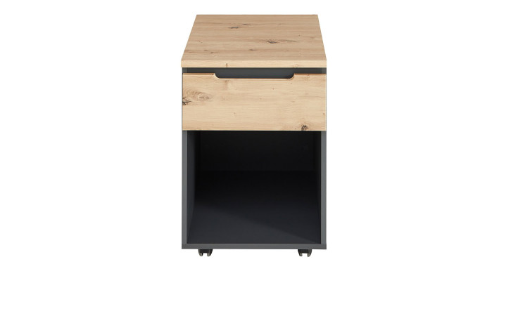 Rollcontainer Melanie in Artisan Eiche und Graphit. Frontalansicht.