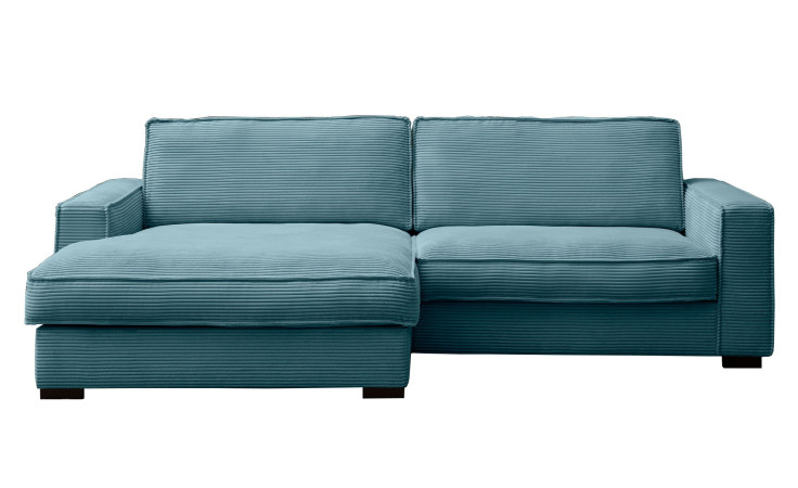 Wohnlandschaft Holly in einem Türkisblauen Cordstoff bezogen.