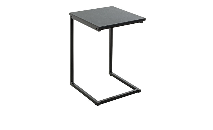 Beistelltisch Luca mit schwarzer quadratischer Tischplatte und offenem Metallgestell in C-Form.