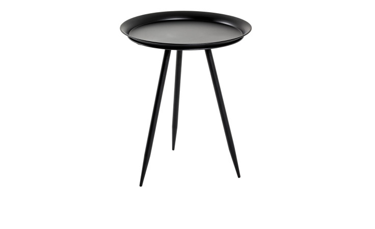 Beistelltisch Hardy 2 mit rundem Tablett-Top und drei schlanken Beinen in Schwarz