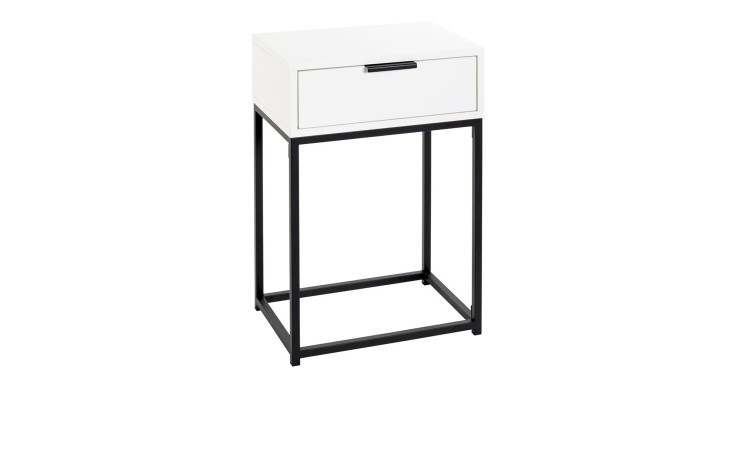 Konsole Marlena mit weißem Korpus, einer Schublade und schwarzem Metallgestell