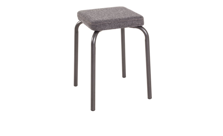 Stapelhocker Polly mit grauem Gestell und gepolstertem Sitz