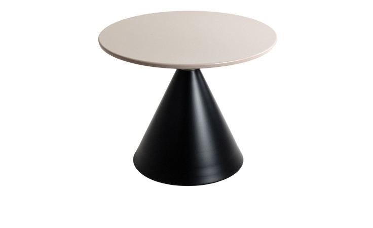 Beistelltisch Cedric mit einer Tischplatte in Kaschmirgrau aus Metallt und einem schwarzen Metallgestell