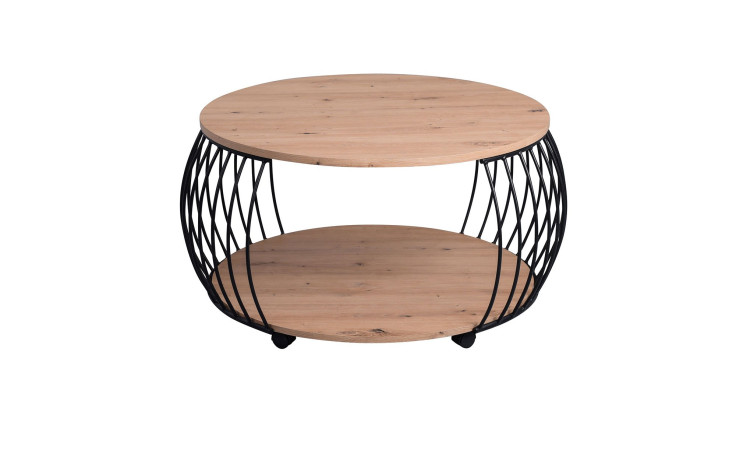 Couchtisch Peru, Tischplatte und Ablageboden im Dekor Artisaneiche, mit schwarzem Metallgestell