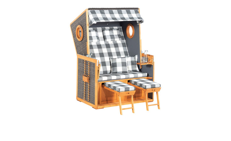 Gartenstrandkorb Helgoland inkl. Bullauge, Teakfarben, Geflecht Vintage Braun