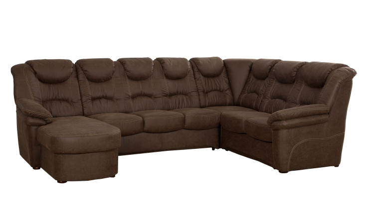 Komfort-Wohnlandschaft Rurik im braunen Bezugsstoff und nussbaumfarbigen Füßen.