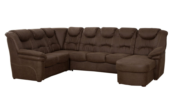 Basis-Wohnlandschaft Rurik in einem braunen Bezugsstoff mit nussbaumfarbigen Füßen.