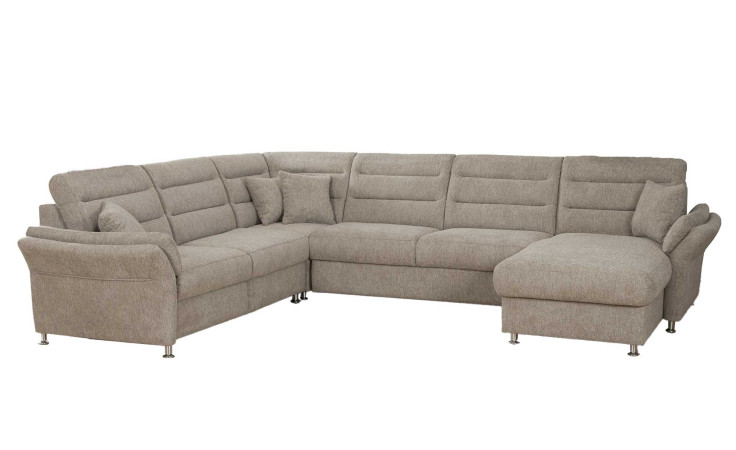 Basis-Wohnlandschaft Fiona in der Farbe Beige als Freisteller zusehen mit den 4 Zierkissen die inklusive sind.