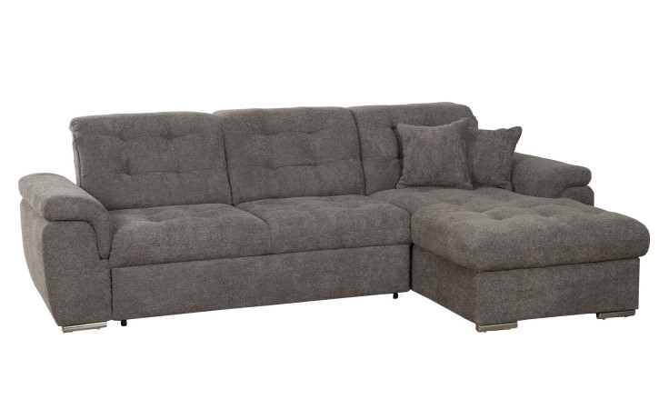 Komfort-Wohnlandschaft Borja in einem grauen Stoff bezogen mit chrom Füßen.