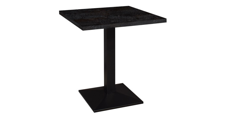Bistrotisch Biblis-System mit einer Tischplatte in der Farbe Flamed Wood Black und einem schwarzen Gestell.