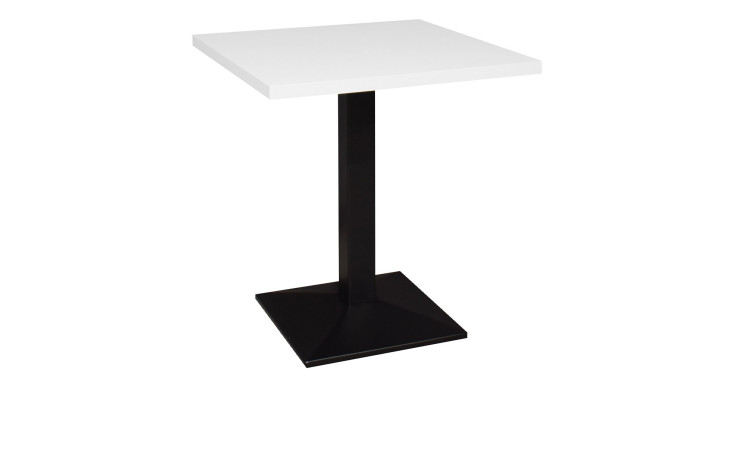 Tisch Biblis-System mit einer Tischplatte in Weiß und einem Säülenfuß in schwarz.