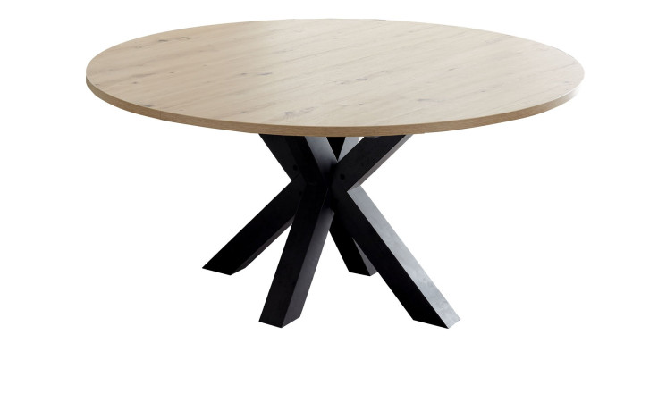 Auszugstisch Biblis-System mit einer Tischplatte in Asteiche und einen schwarzstahl Sterngestell.