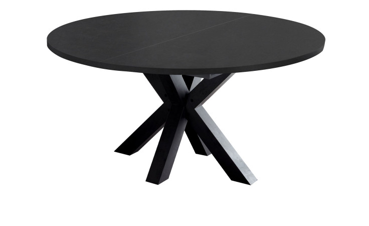 Auszugstisch Biblis-System mit einer Tischplatte in Schwarzstahl und einen schwarzstahl Sterngestell.