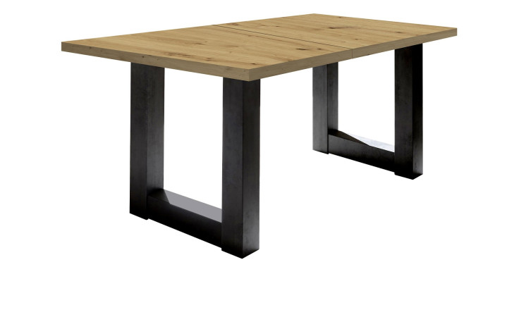 Ausziehtisch Biblis-System mit einer Tischplatte in Asteiche und U-Füße in schwarzstahl.