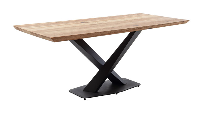 Esstisch Gronau mit Tischplatte aus geöltem Massivholz und schwarzem Säulen-Gestell