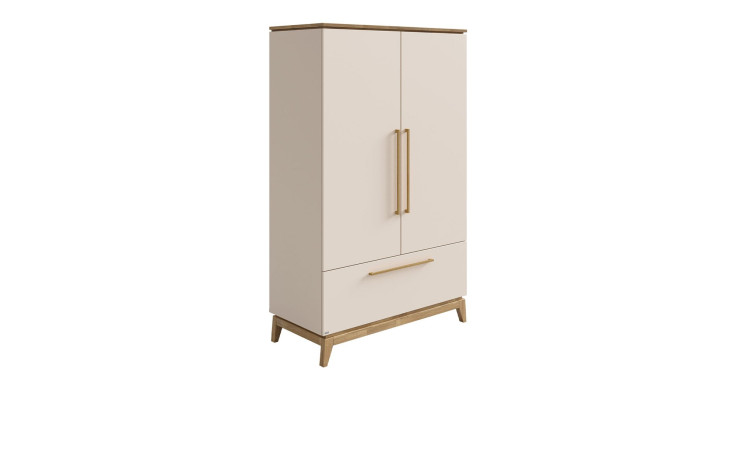 Kleiderschrank Stiene in Cashmere-Beige aus Holzwerkstoff und einer Absetzung in Eiche
