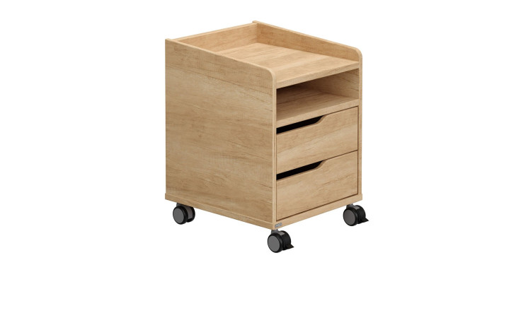 Rollcontainer Diego 2S in der Farbe Eiche Nebraska mit zwei Schubladen und einem offenen Fach