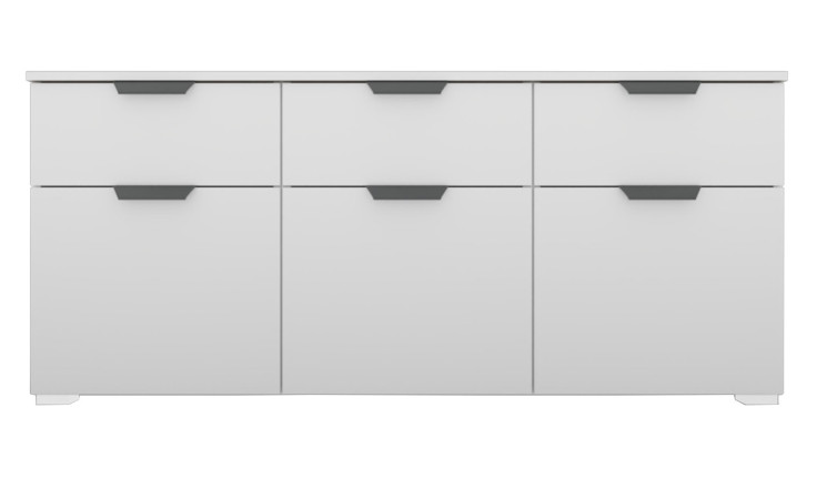 Kommode Antigua aus Holzwerkstoff in Alpinweiß mit anthraziten Griffen.