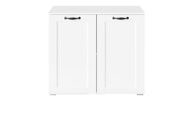 Kommode Antigua aus Holzwerkstoff in Alpinweiß mit schwarzen Griffen.