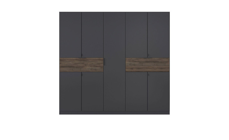 Drehtürenschrank Timo, in der Farbausführung Grau metallic / Atlantic oak dunkel, Frontansicht