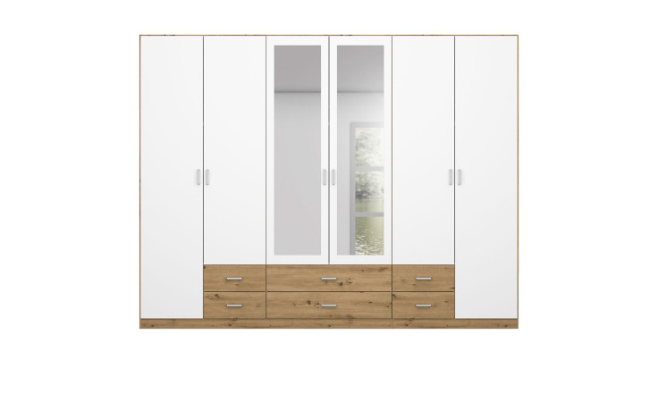 Drehtürenschrank Greta in der Farbausführung Alpinweiß / Eiche artisan, Frontansicht
