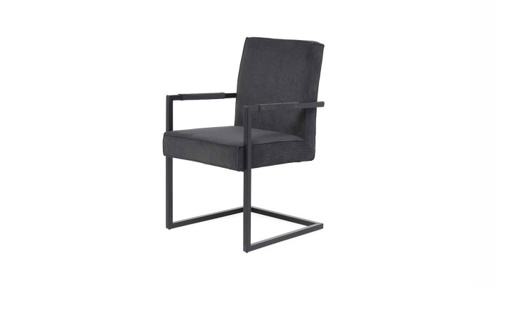 Schwingstuhl Ronaldo mit einem schwarzen 4-Kant-Metallgestell, mit Armlehnen, und einem Bezug aus anthrazitfarbenem Feincord