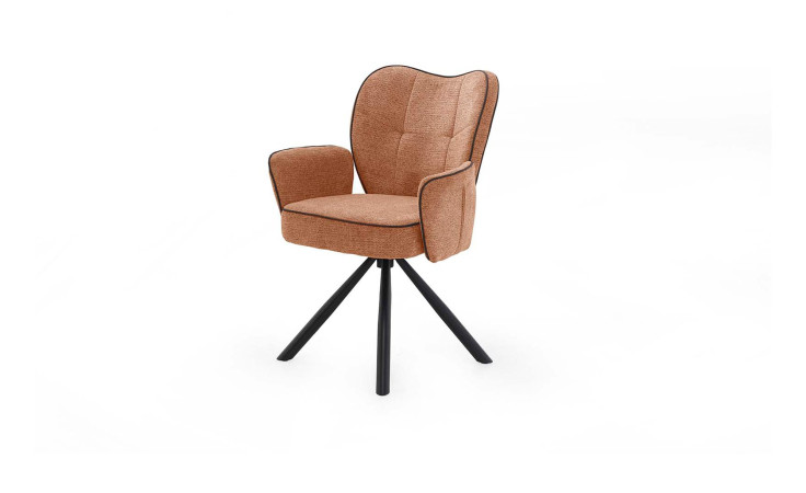 Armlehnstuhl Jolanda mit einem Bezug in der Farbe Terra und einem schwarzen Stativgestell aus Metall
