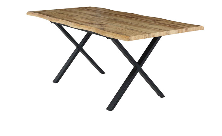 Ausziehtisch Maxi 2 mit einer Tischplatte aus Holzwerkstoff in Wildeiche und einem schwarzen Metallgestell.