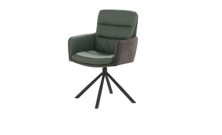 Armlehnenstuhl Arco mit grüner Sitzfläche und grauem Rücken sowie einem schwarzen Stativgestell.