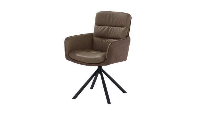 Armlehnenstuhl Arco in braun mit schwarzem Stativgestell.