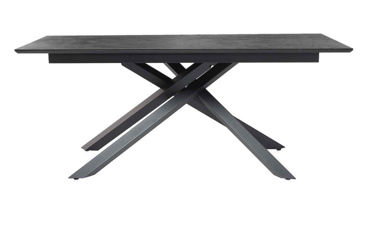 Esstisch Sölden mit schwarzer Tischplatte in Marmoroptik und schwarzem Gestell von der Seite.