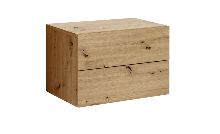 Nachttisch Carry in Eiche Artisan Dekor mit zwei Schubkästen schräg rechts von der Seite abgebildet.