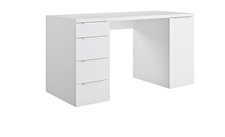Schreibtisch Eboli in Weiß mit hochglänzender Oberfläche, mit vier Schubladen und einer Tür