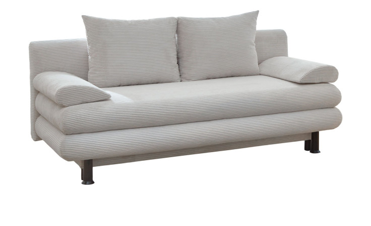 Schlafsofa Bill in  Natur aus einem Breitcordbezug und schwarzen Füßen.