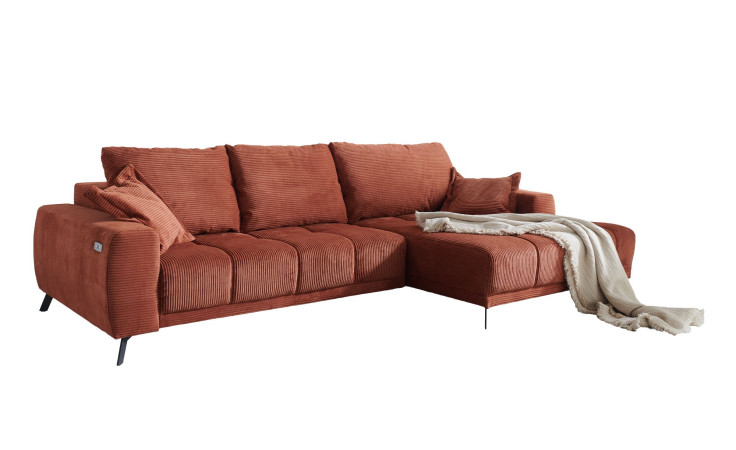 Wohnlandschaft Boston mit einer Ottomane auf der rechten Seite in rostrot.