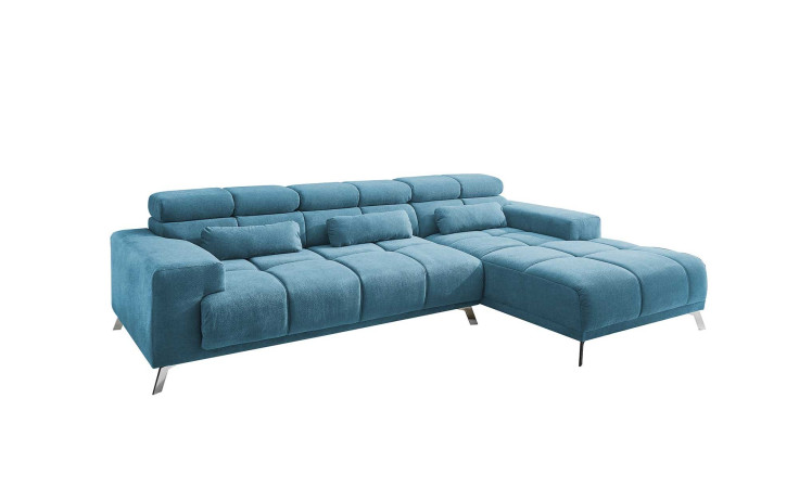 Komfort-Wohnlandschaft Salzburg in der Farbe Azur. Ottomane auf der rechten Seite.