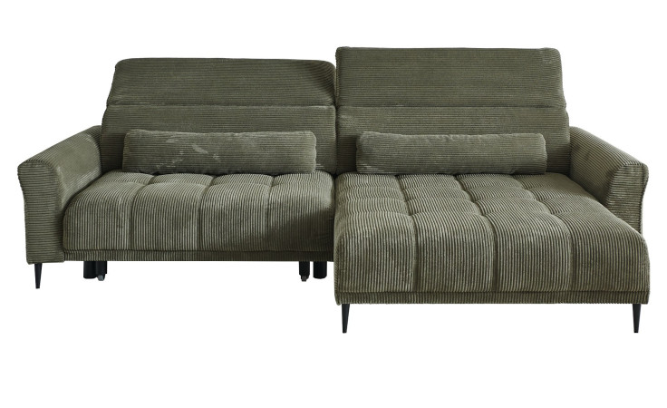 Wohnlandschaft Lilly in einem grünen Cordstoff mit zwei Zierkissen.