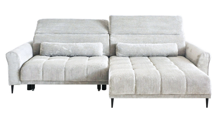 Komfort-Wohnlandschaft Lilly in einem weißen Cordstoff mit zwei Zierkissen.