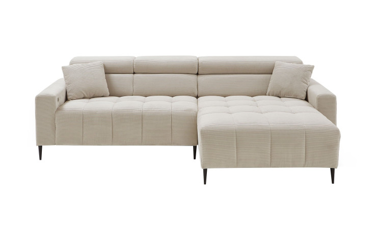 Wohnlandschaft Sally mit Ottomane rechts und einem Cordbezug in der Farbe Taupe