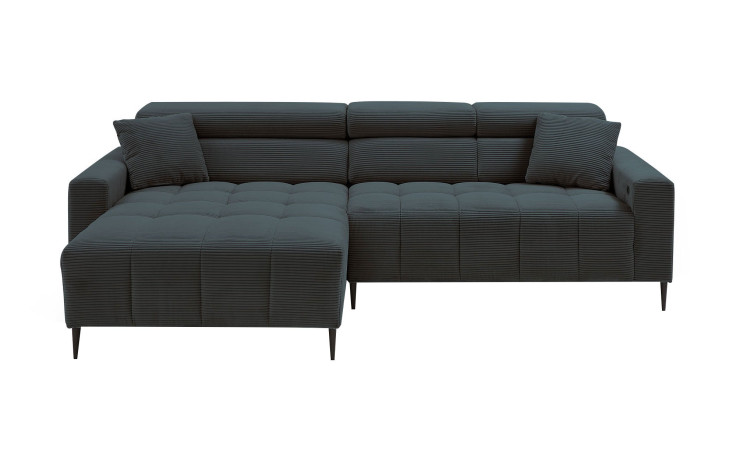 Wohnlandschaft Sandy mit Ottomane links und einem Cordbezug in der Farbe Anthrazit